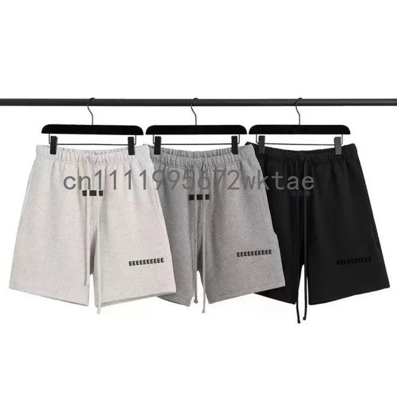 22SS Fashion Brand Men's Shorts Luxury Design Double Row Plush Letter Drawstring Shorts Couple High Street Plush Top Shorts Set
