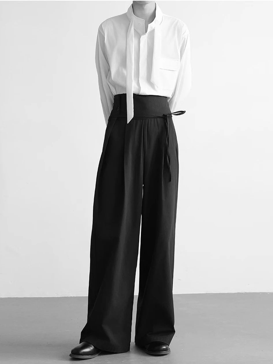 Mauroicardi Spring Autumn Long Loose Casual Baggy Flowy Soft Black Wide Leg Pants Men High Waist Luxury Designer Clothing 2025