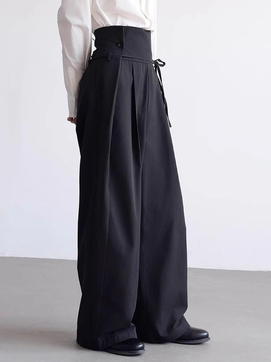 Mauroicardi Spring Autumn Long Loose Casual Baggy Flowy Soft Black Wide Leg Pants Men High Waist Luxury Designer Clothing 2025