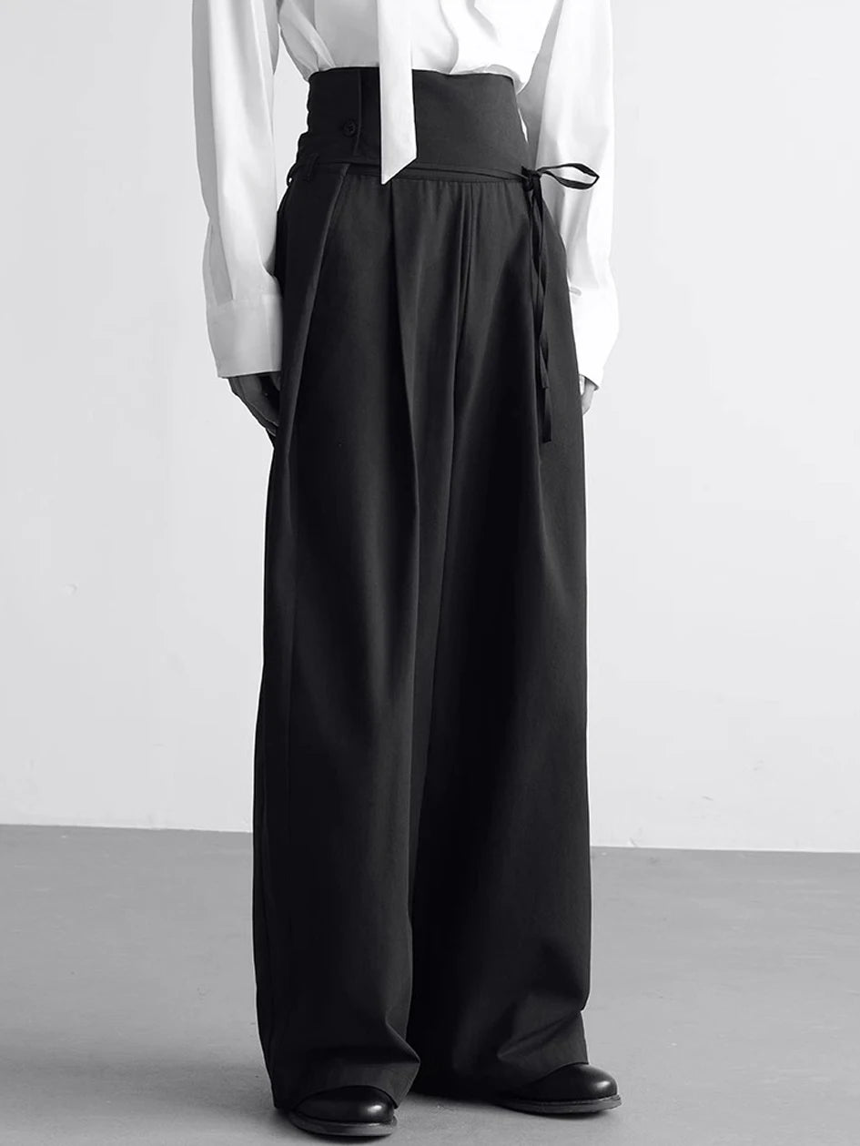 Mauroicardi Spring Autumn Long Loose Casual Baggy Flowy Soft Black Wide Leg Pants Men High Waist Luxury Designer Clothing 2025